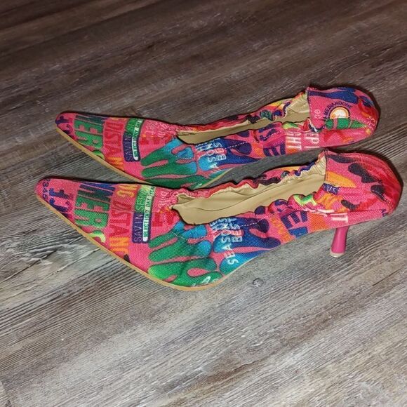 Click multicolor graphic  pinted toe heels   Sz  7.5 - Picture 3 of 8